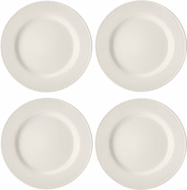 Mikasa Cranborne 4-Piece White Stoneware Dinner Plate Set, Diameter: 27 cm
