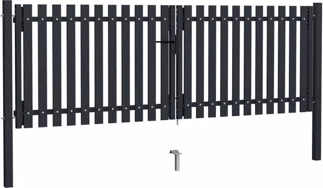 Berkfield Home Steel Double Swing Fence Gate in Anthracite Grey, W: 306 cm, H: 150 cm