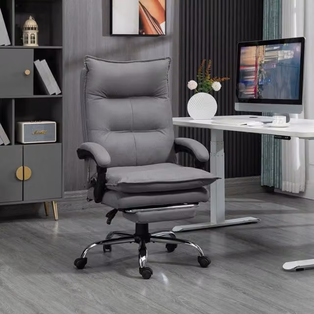 Vinsetto Modern Grey Reclining Office Chair with Heat Footrest