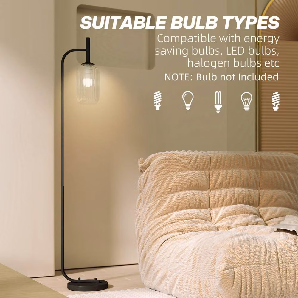 Wyld Haus Line Metal Black Retro Floor Lamp with Transparent Ribbed Glass Shade, H 152 cm x W 25 cm x D 14 cm – 5
