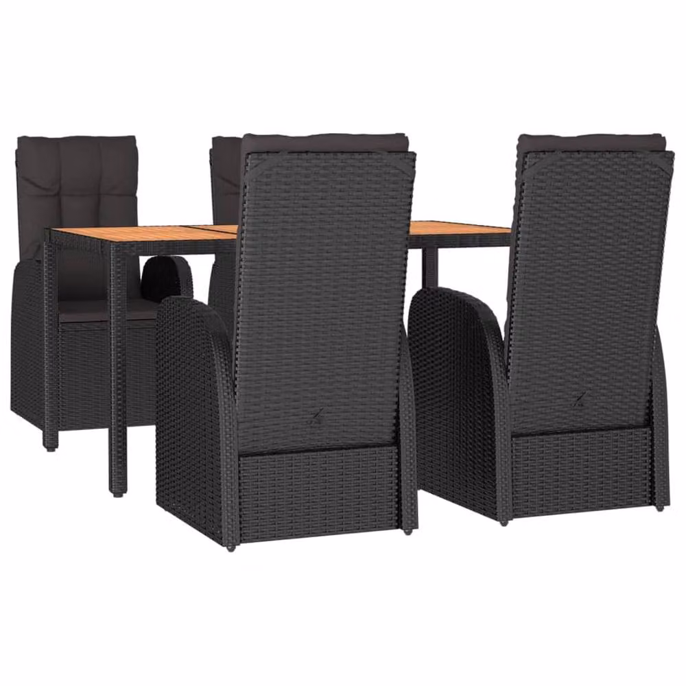 Berkfield Home 5 Piece Black Poly Rattan and Solid Acacia Wood Garden Dining Set – 3