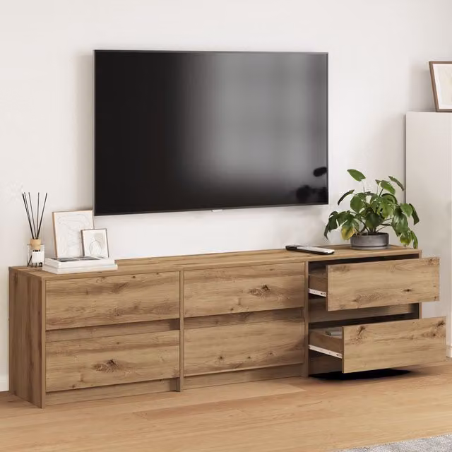 Berkfield Home Rustic Brown TV Cabinet with LED Lights, W: 181 cm, D: 34 cm, H: 50 cm