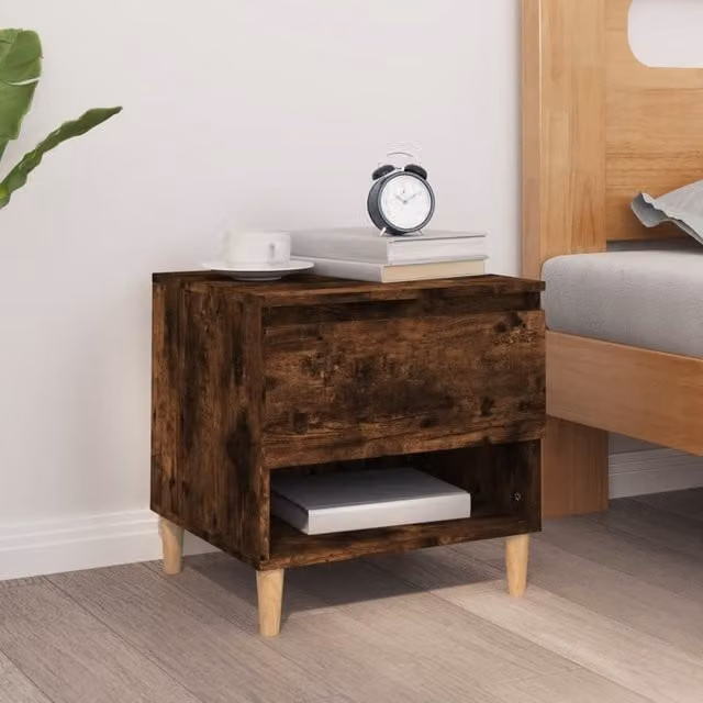Berkfield Home Smoked Oak Bedside Table in Brown, W/D/H: 50 x 46 x 50 cm – 1