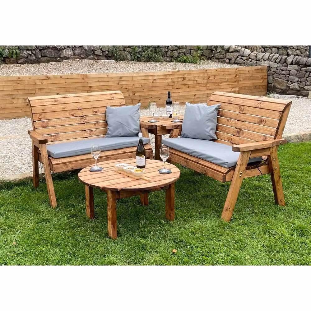 Charles Taylor Four Seater L-Shape Garden Furniture Set with Round Coffee Table in Brown, L190 x W178 x H98 cm – 2