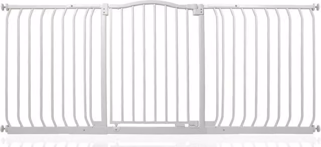 Safetots Curved Top Safety Gate in White, No-Drill Extendable Swing Door for Doors and Stairs