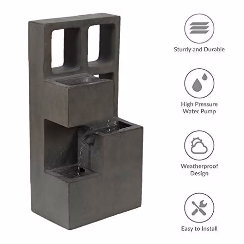 GardenKraft Grey Cascading Outdoor Water Feature, Freestanding Plastic and Stone Design, W/D/H: 61 x 30 x 20 cm – 2