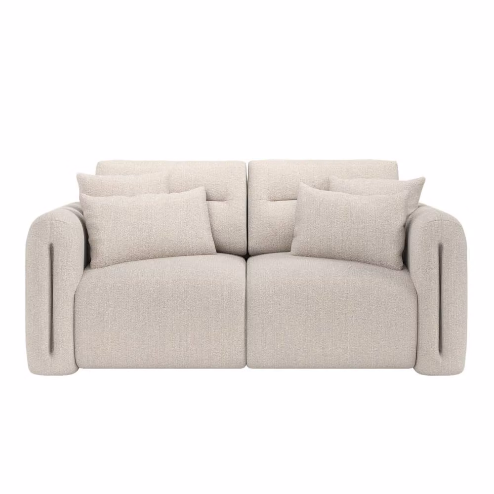 Solace+Co Mabel 2 Seater Fabric and Velvet Sofa in Beige, W: 180 cm, D: 93 cm, H: 80 cm – 4