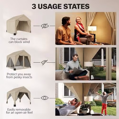 Outsunny Beige Patio Gazebo with Gable Roof and Netting Curtains W/D/H: 300 x 300 x 278 cm – 4