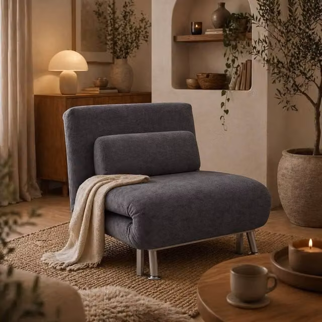 Wyld Haus Tomi Safi 3 in 1 Single Sleeper Chair in Charcoal Grey Velvet Feel