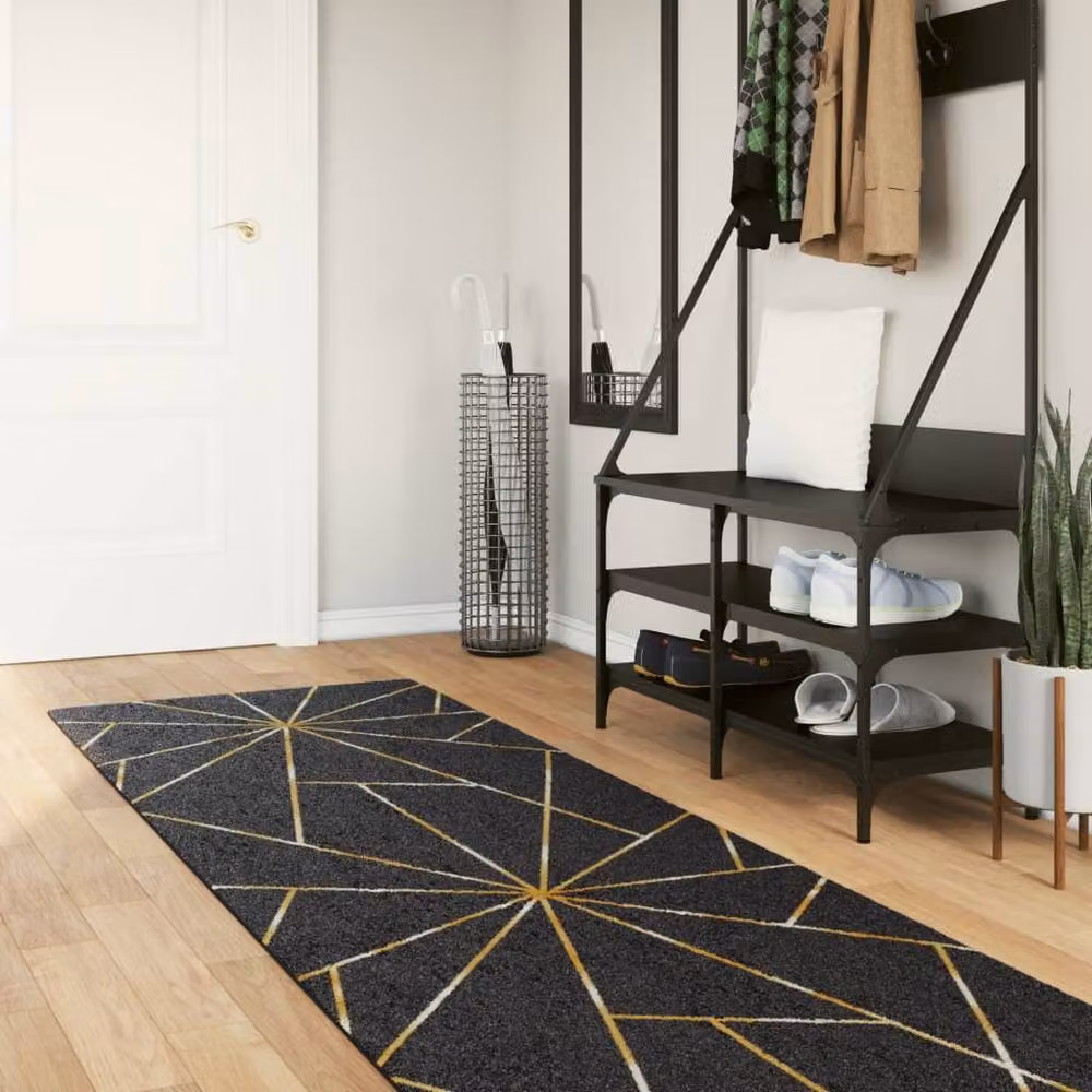 Berkfield Home Washable Anti Slip Rug in Black and Gold, W: 80 cm, L: 300 cm – 1