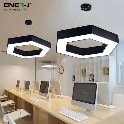 ENER-J HexaGlow Modern Hexagon LED Ceiling Light in Black with Remote Control and CCT Adjustable Colour Temperature – 7