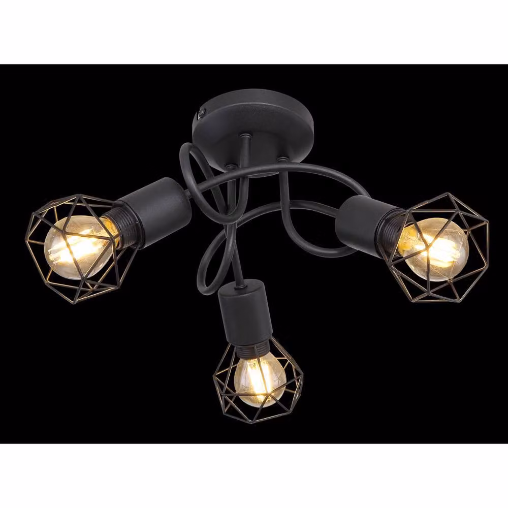 Netlighting Xara I Black Metal Multi Arm Semi Flush Ceiling Lamp with 3x E14 Sockets – 8