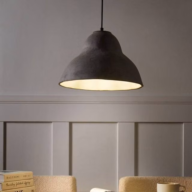 Wyld and Coco Living Grey Paper-Mâché Pendant Lamp with Dome Shade