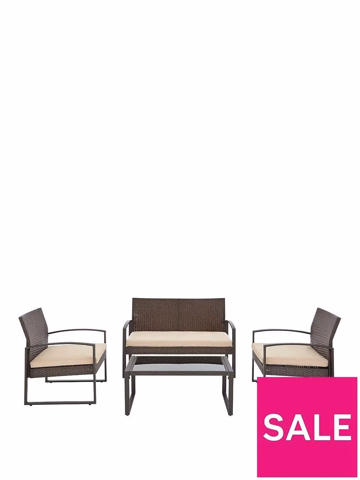 San Remo Modern Rattan and Steel Outdoor Sofa Set in Brown with Glass Details