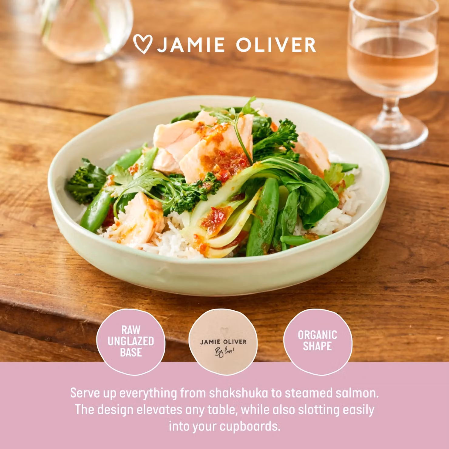 Jamie Oliver Big Love Dishy Bowls, Stoneware, Set of 4, Green, Diameter: 22 cm – 3