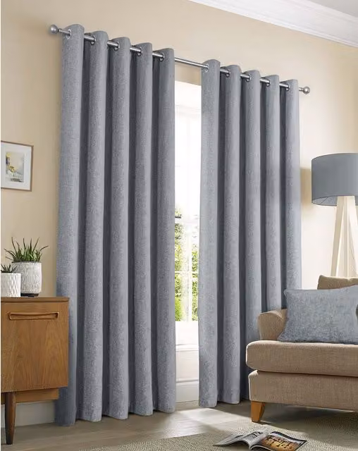 Sundour Amberley Thermal Interlined Chenille Eyelet Curtain, Grey/Silver, 100% Polyester