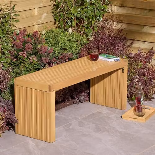 Rowlinsons Kyoto Contemporary 2 Seat Timber Bench in Brown, W120 x D40 x H50 cm – 1