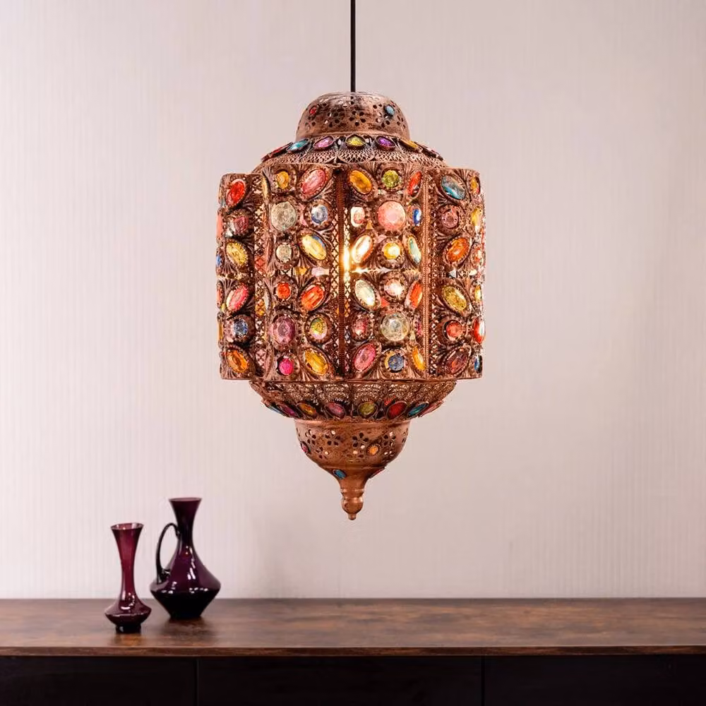 FLAVORA Bronze Metal Retro Lantern Ceiling Shade Large Pendant Light – 3