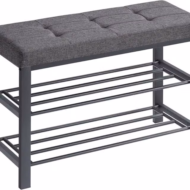 SONGMICS 3-Tier Shoe Rack and Bench in Grey