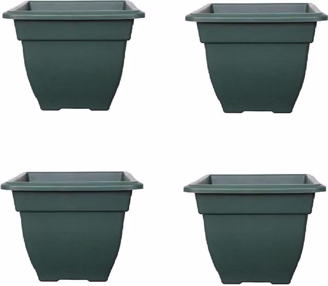 Whitefurze Large Square Bell Plant Pot Planter in Green Plastic, 38 cm