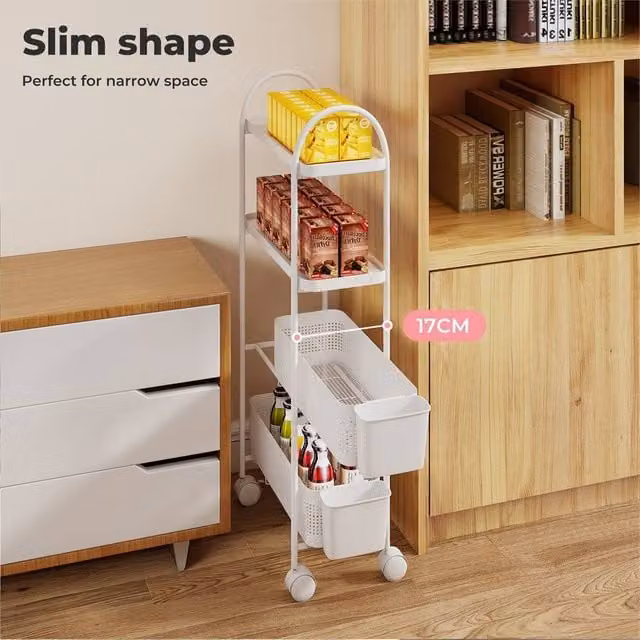 KORVIXA 4 Tier Slim Storage Trolley in White, W/D/H: 90 x 35 x 35 cm – 1