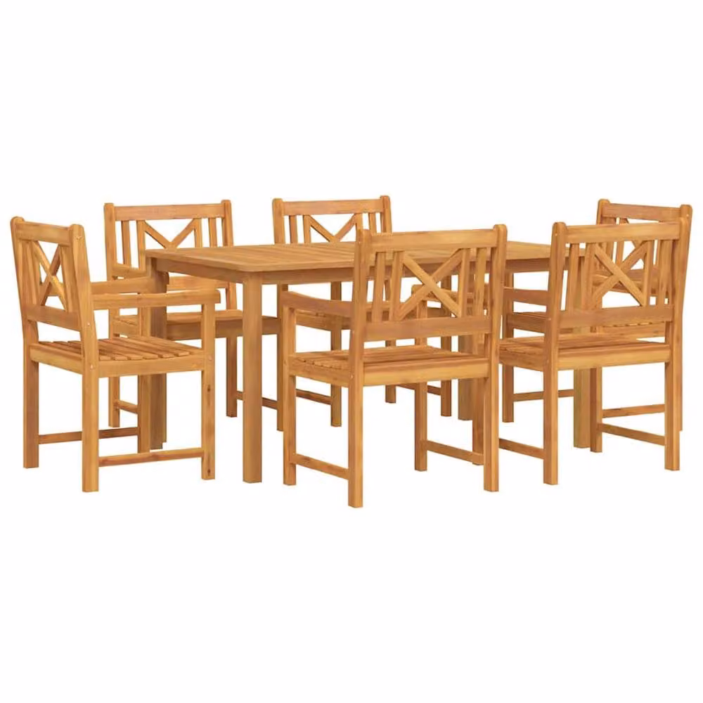 Berkfield Home 7 Piece Solid Acacia Wood Garden Dining Set in Brown – 3