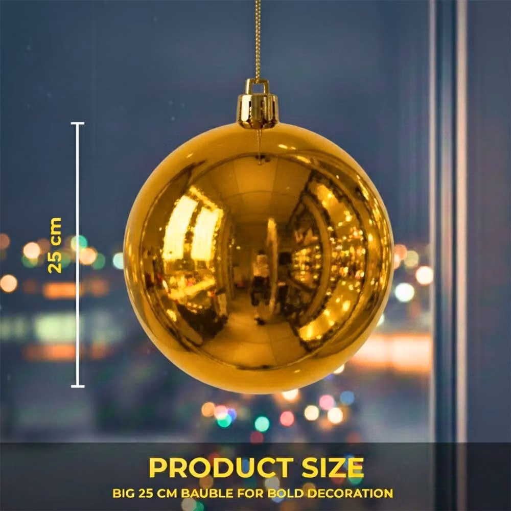 Shatchi Gold Glossy Christmas Bauble, 25cm Round Plastic Hanging Ornament – 4