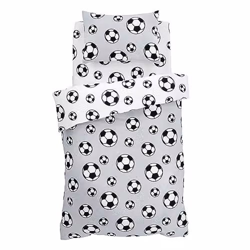 Catherine Lansfield Football Fleece Reversible Junior Duvet Cover and Pillowcase Set, Grey – 4