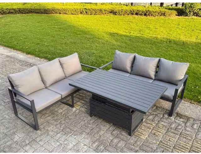 Fimous 3-Piece Aluminium Sofa Set with Lifting Table and Cushions in Dark Grey