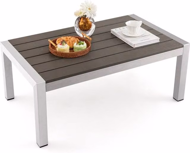 Costway Modern Rectangular Outdoor Coffee Table in Grey Powder Coated Aluminium – 1