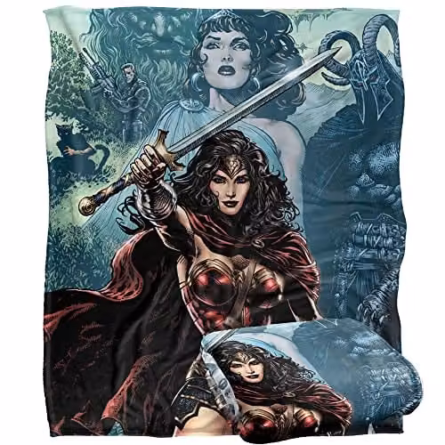 LOGOVISION Wonder Woman Silky Touch Super Soft Fleece Throw Blanket in White and Multicolour, W: 152 cm, D: 127 cm – 1