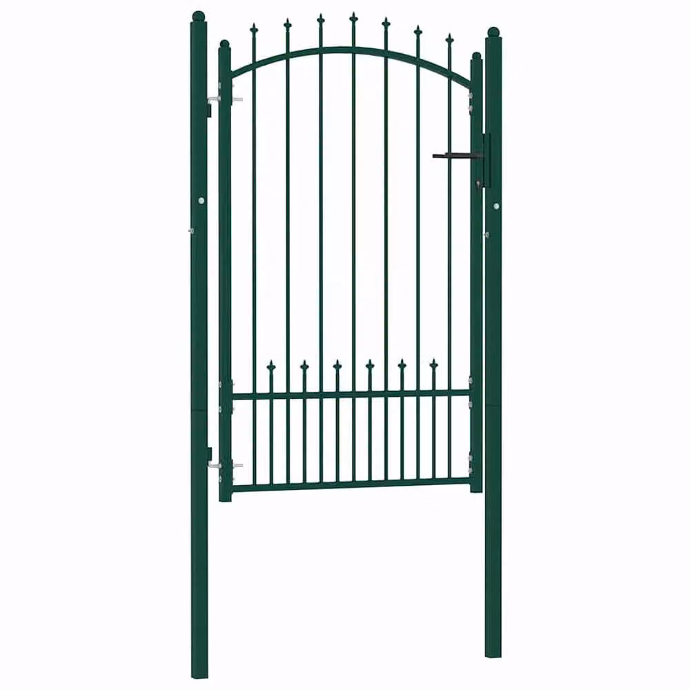 Berkfield Home Sturdy Steel In-Ground Fence Gate with Spikes, Green, W: 102 cm, H: 150 cm – 2