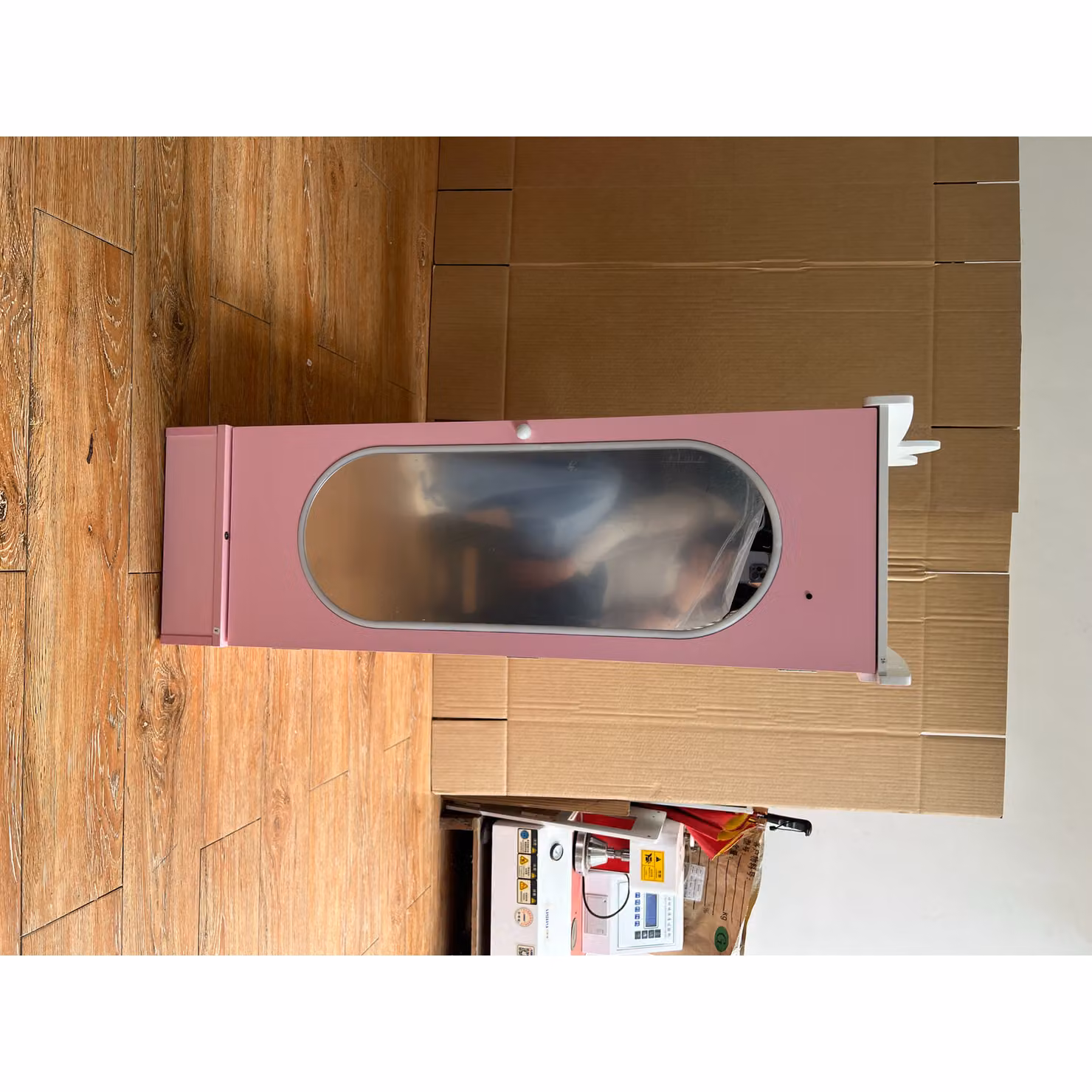 AIYAPLAY Kids Wardrobe with LED Lighted Mirror, Hanging Rail, Internal Shelves and Jewelry Cabinet, Pink – 3