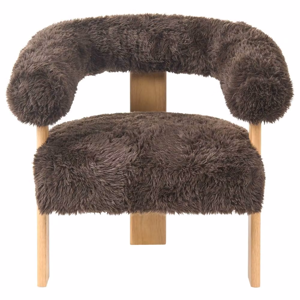 Wyld and Coco Retro 2-Seater Sofa and Armchair Set in Brown with Rubberwood Frame – 4
