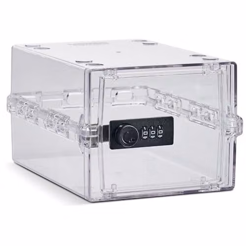 Lockabox Mini Small Lockable Storage Box with Combination Lock, Transparent, W/D/H: 22.3 x 15.4 x 12 cm