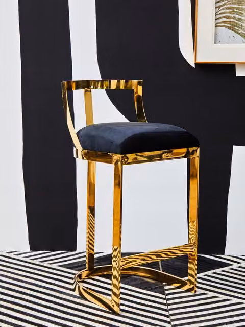 Fifty Five South Orsina Velvet Bar Stool in Black with Gold Metal Frame – 2