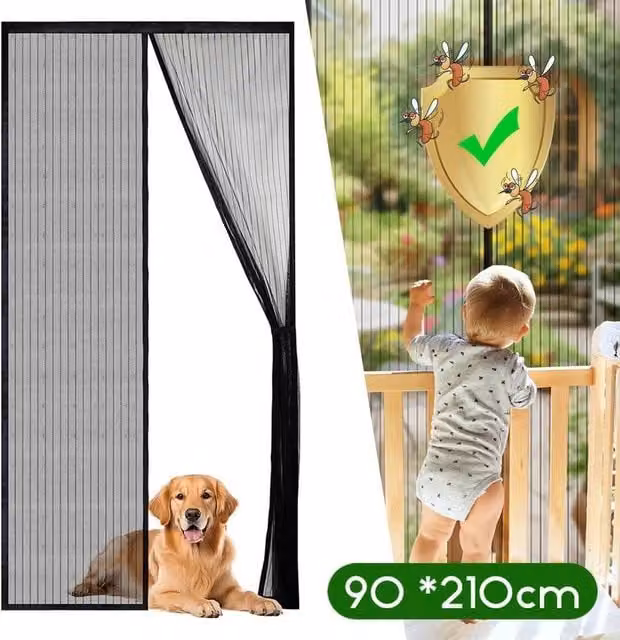 FLAVORA Magnetic Fly Screen Door Mesh Curtain in Black, W: 90 cm, H: 210 cm – 1