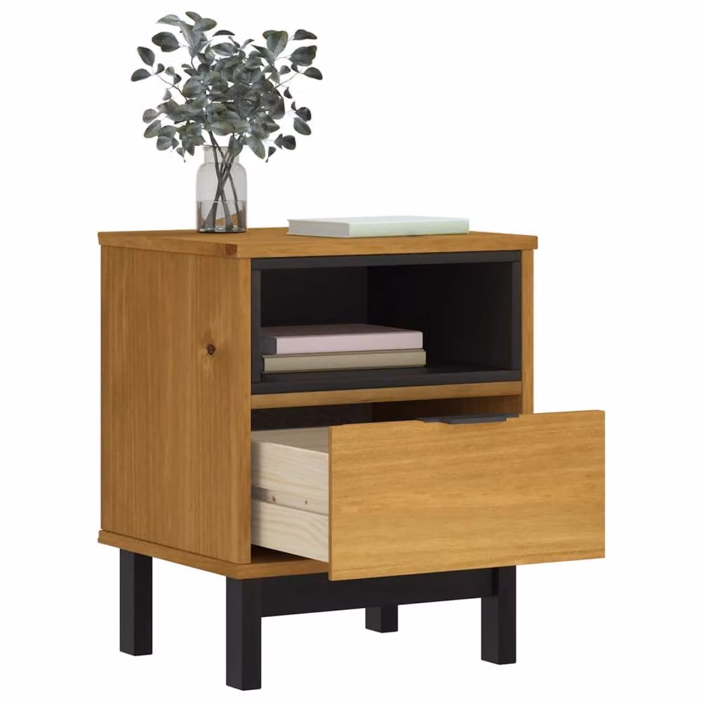 Berkfield Home FLAM Bedside Cabinet in Brown Solid Pine Wood, W/D/H: 40 x 35 x 50 cm – 3