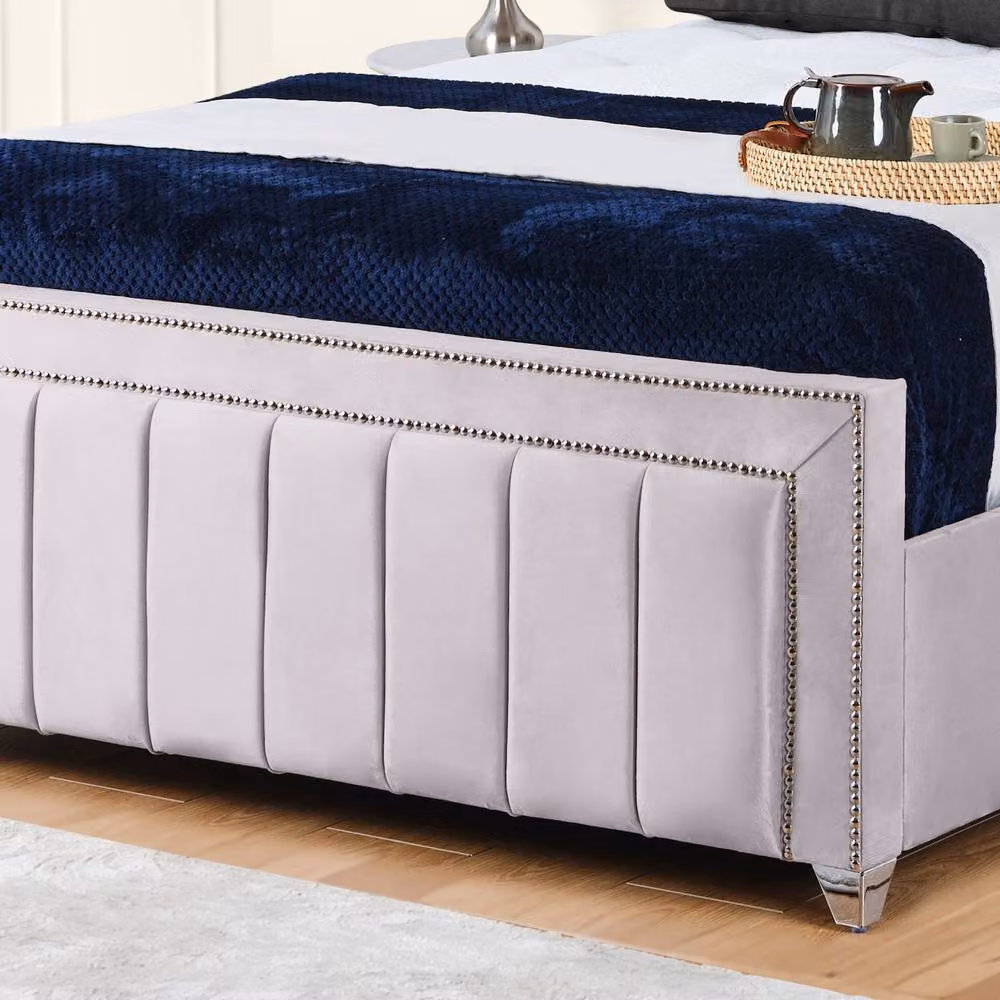 UK Bed Furniture Fiona Silver Upholstered Slatted Base Bed with 48 Inch Headboard, Super King, W/D/H: 200 x 200 cm – 3