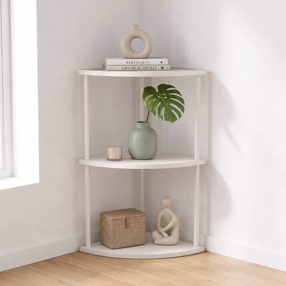 EONLION 3-Tier White Wooden and Metal Corner Shelf Stand for Home Storage, Height: 90 cm, Depth: 35 cm – 2