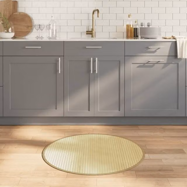 Berkfield Home Round Bamboo Rug in Beige, Diameter: 80 cm