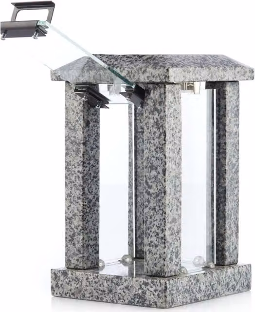 NOVECRAFTO Modern Square Stone Tealight Lantern in Grey for Garden and Terrace