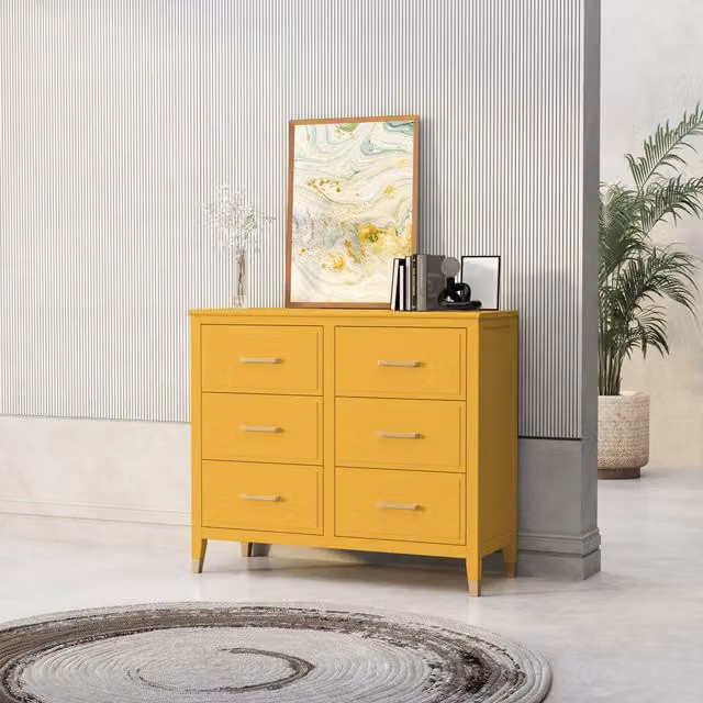 Cabinet Bits Palazzi 6 Drawer Chest of Drawers in Mustard Yellow Metal – 1