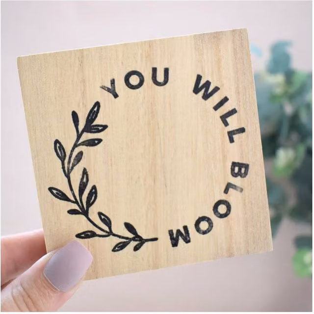 Amaya Rose Ltd You Will Bloom Solid Wood Freestanding Plaque, Beige Floral Rustic Tabletop Decor