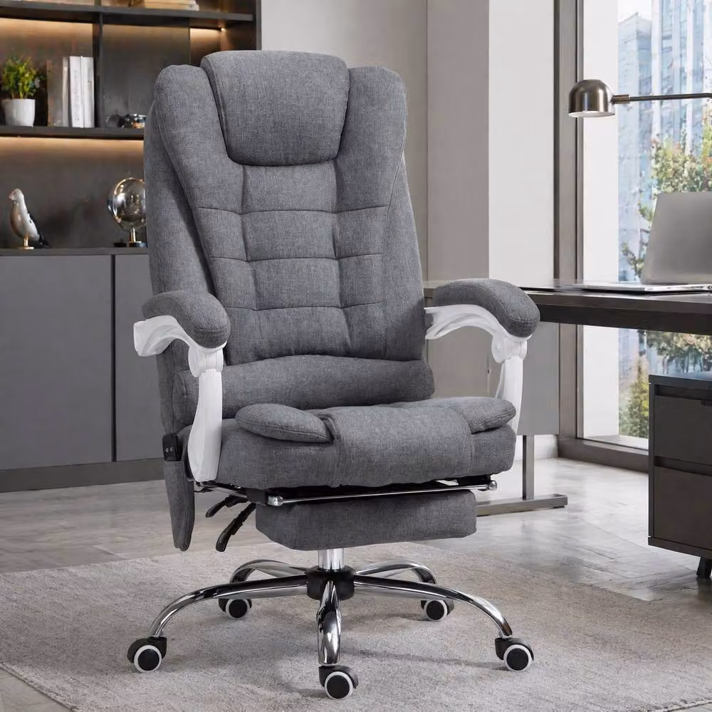 STILVORA Grey Fabric Executive Massage Office Chair with Heat, Recline, Footrest and Headrest, W/D/H: 70 x 70 x 122 cm – 2