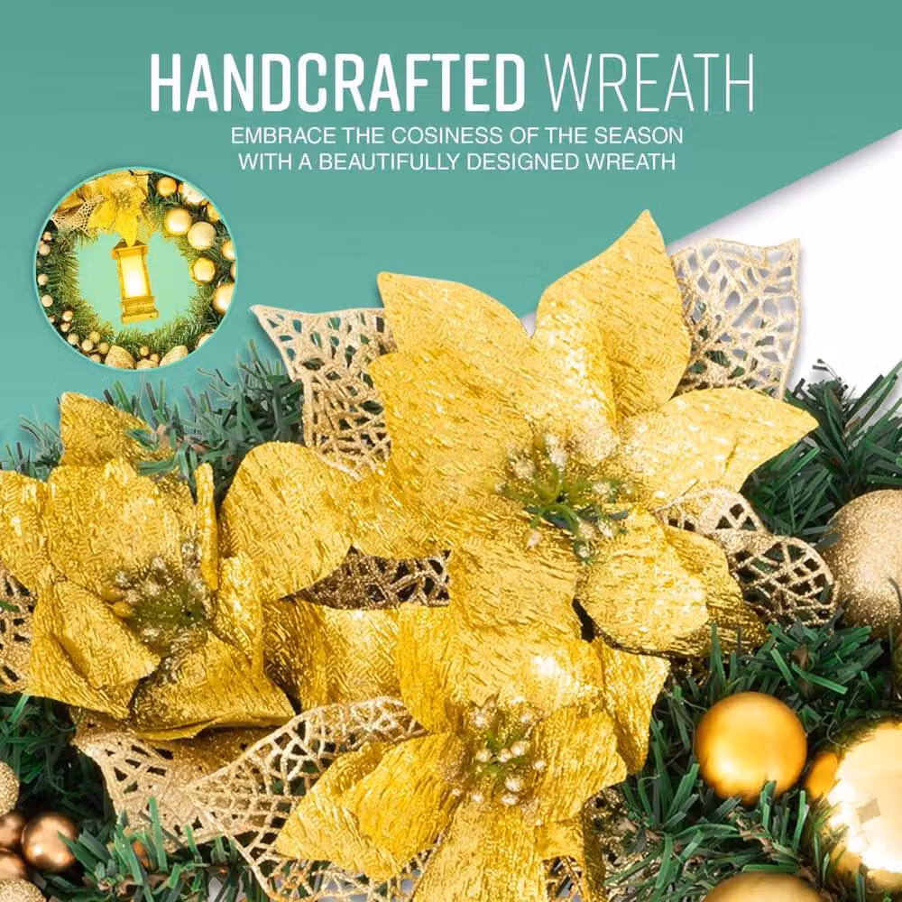 Globrite Yellow Christmas Wreath with Bows, Baubles and Lantern, Diameter: 40 cm – 7