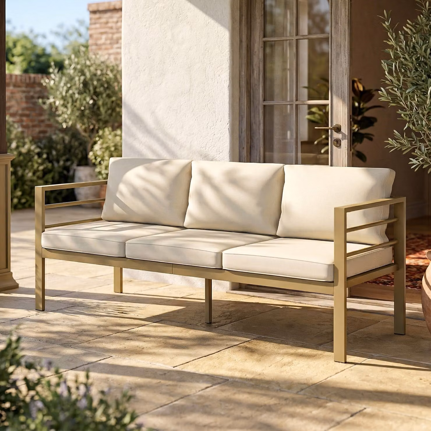 Outsunny 3-Seater Garden Bench with Cushions in Cream White, W: 185 cm, D: 66 cm, H: 64 cm – 7