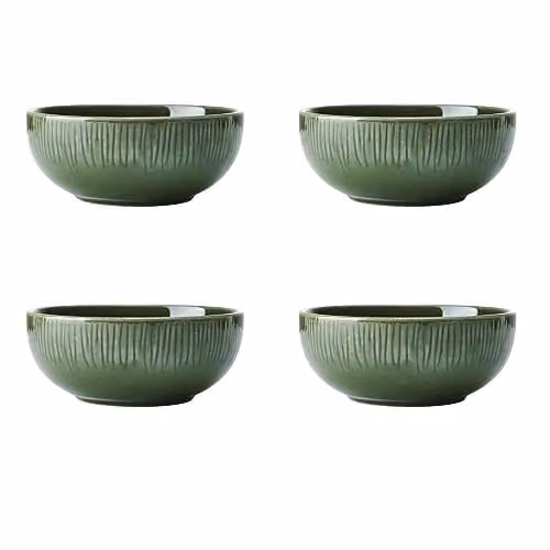 Mikasa Jardin Floral Stoneware Cereal Bowl Set, 4 Pieces, Green, Diameter: 15 cm