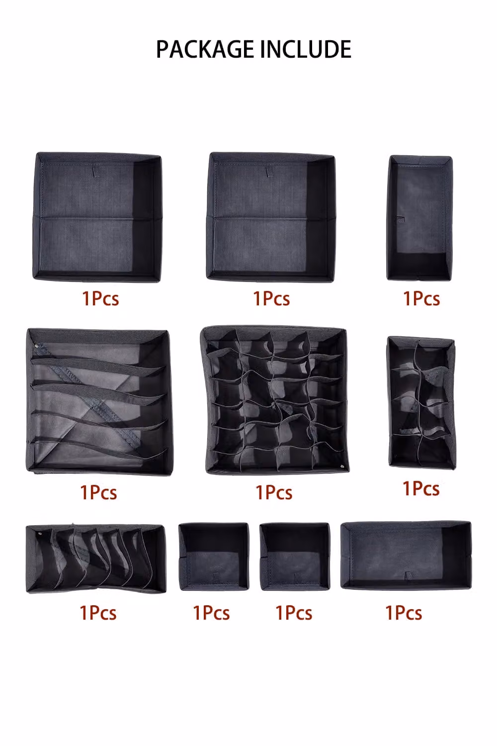Living and Home Set of 10 Foldable Fabric Underwear Drawer Organiser Dividers in Black – 3