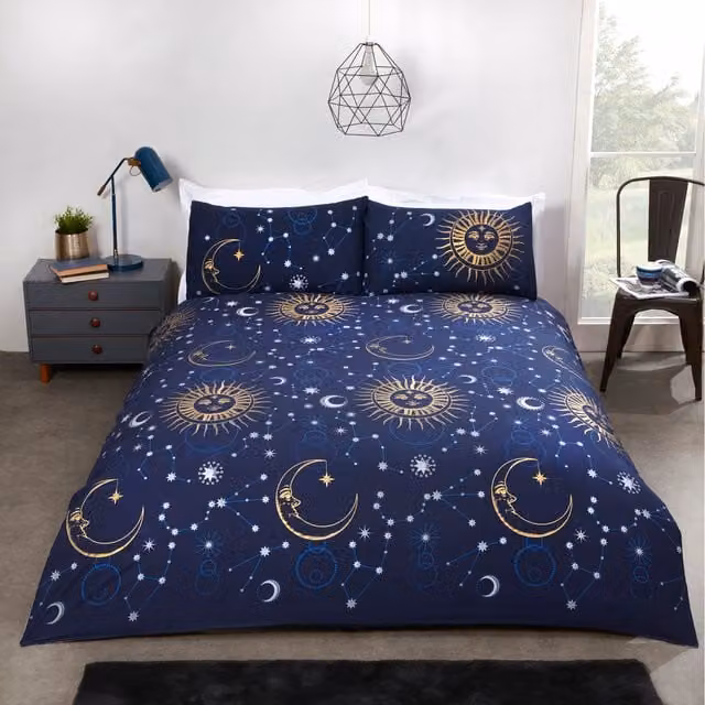 Rapport Home Celestial Reversible Star Pattern Duvet Cover, Blue, 180 x 200 cm